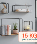 Set 4 Mensole da Parete Design Minimal con Ripiano in MDF e Struttura in Acciaio