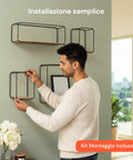 Set 4 Mensole da Parete Design Minimal con Ripiano in MDF e Struttura in Acciaio