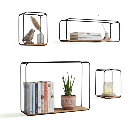 Lot de 4 étagères murales au design minimaliste avec plateau en MDF et structure en acier