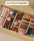 Separatori per Cassetti in Bamboo Regolabili con Molla - Set 4 Pezzi