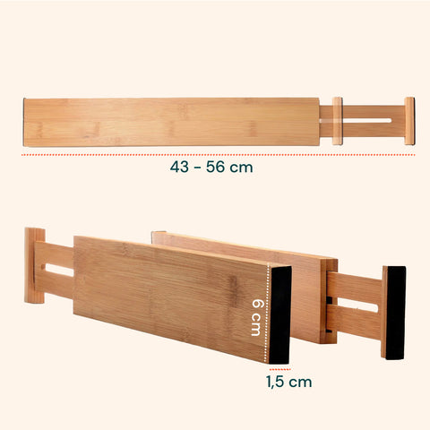 Separatori per Cassetti in Bamboo Regolabili con Molla - Set 4 Pezzi