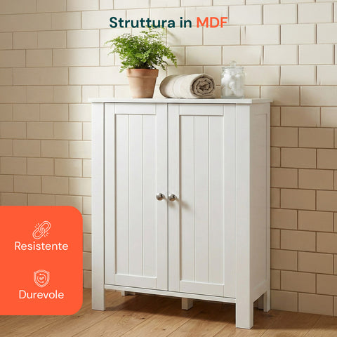 Armadietto Multiuso in MDF con Ripiani Regolabili e 2 Ante per Bagno o Cucina