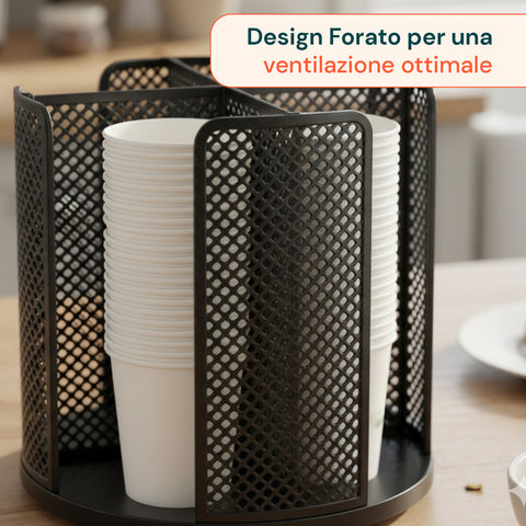 Porta Bicchieri Salvaspazio Girevole 360° con 4 Scomparti Salvaspazio