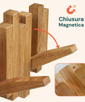 Appendiabiti da Parete in Legno con 6 Ganci Ribaltabili a Scomparsa
