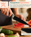 Set Coltelli da Cucina 6 Pezzi in Acciaio Inox con Motivo a Diamante, Completo di: Coltello da Chef, Trancio, Multiuso, Mannaia, Forbici e Pelapatate