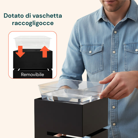 Portaombrelli Moderno Nero in Metallo con 2 Ganci e Vaschetta Scolagocce