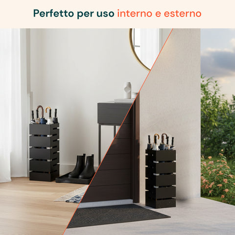 Portaombrelli Moderno Nero in Metallo con 2 Ganci e Vaschetta Scolagocce
