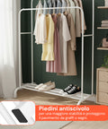 Appendiabiti con Doppia Asta in Metallo Bianco con Ripiano Porta Scarpe