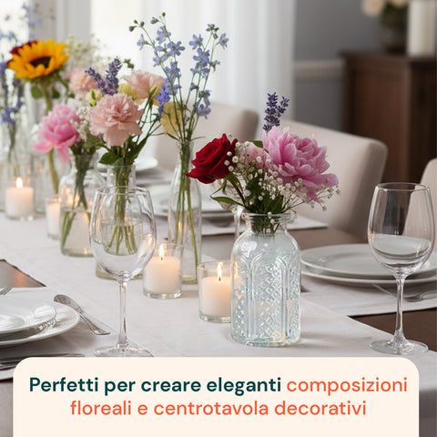 Set 15 Vasetti in Vetro Trasparente per Fiori e Centrotavola Varie Forme e Misure