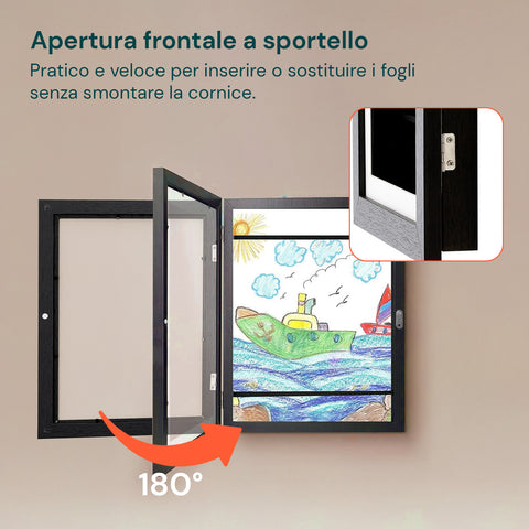 Set 2 Cornici Espositive A4 Apribili da Parete con Vetrina e Chiusura Magnetica