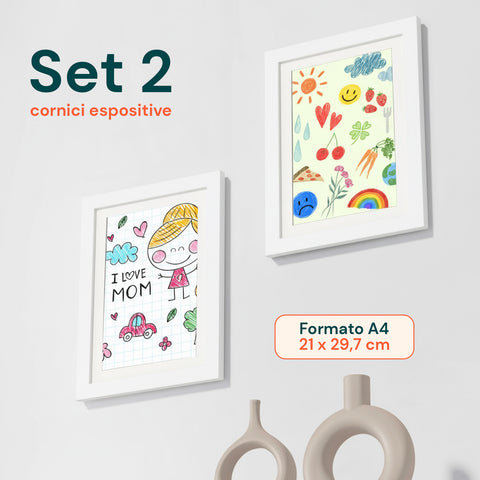 Set 2 Cornici Espositive A4 Apribili da Parete con Vetrina e Chiusura Magnetica