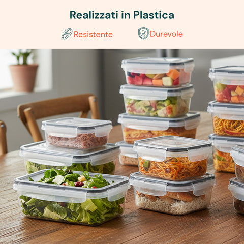 Set 24 Contenitori Ermetici per Alimenti con Etichette Riutilizzabili e Penna