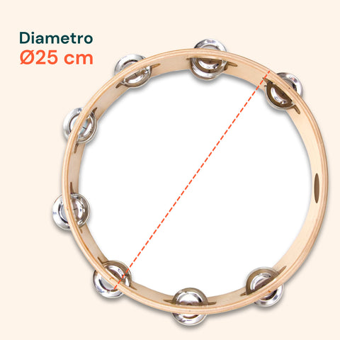 Tamburello Ritmico in Legno e Rivestimento in Poliestere Ø25 cm con 8 Sonagli