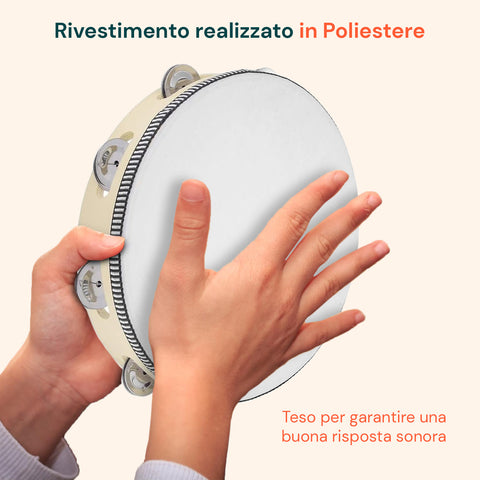 Tamburello Ritmico in Legno e Rivestimento in Poliestere Ø25 cm con 8 Sonagli