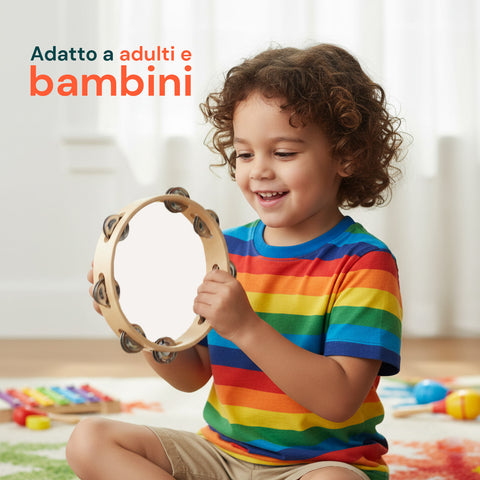 Tamburello Ritmico in Legno e Rivestimento in Poliestere Ø25 cm con 8 Sonagli