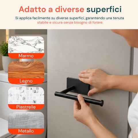 Set de 5 accessoires de salle de bains adhésifs noirs en acier inoxydable, capacité de charge 2,5 kg - avec porte-rouleau et crochets pour serviettes