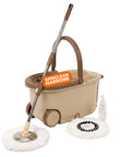 Kit Mocio Rotante 360° con Secchio 14L - 46x27x22cm e Centrifuga in Acciaio – Include 2 Testine in Microfibra, Dosatore Sapone e Asta Telescopica – Set Lavapavimenti Universale con Ruote e Scarico