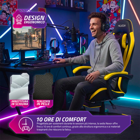 Fauteuil gaming inclinable avec repose-pieds escamotable, coussin lombaire et appuie-tête