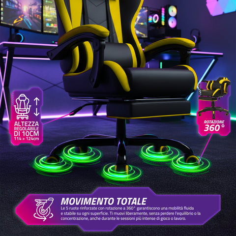 Fauteuil gaming inclinable avec repose-pieds escamotable, coussin lombaire et appuie-tête