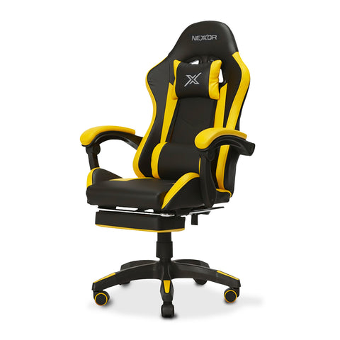 Fauteuil gaming inclinable avec repose-pieds escamotable, coussin lombaire et appuie-tête