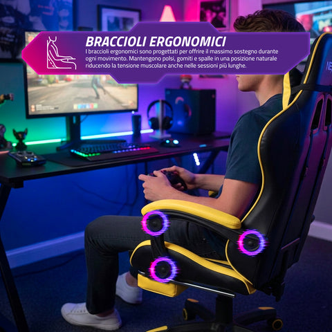 Fauteuil gaming inclinable avec repose-pieds escamotable, coussin lombaire et appuie-tête
