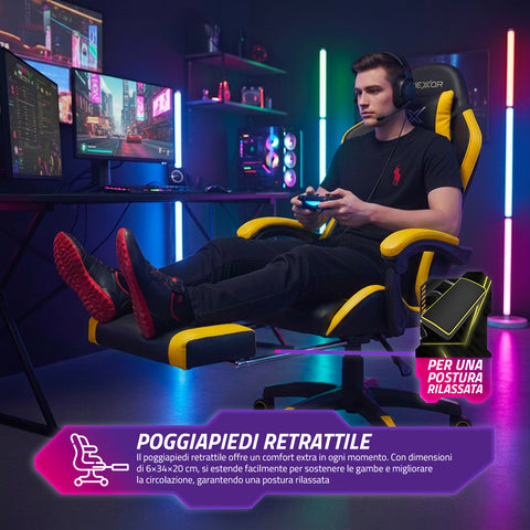 Fauteuil gaming inclinable avec repose-pieds escamotable, coussin lombaire et appuie-tête