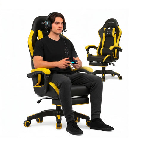 Fauteuil gaming inclinable avec repose-pieds escamotable, coussin lombaire et appuie-tête
