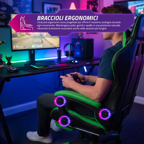 Sedia Gaming Reclinabile con Poggiapiedi Estraibile ,Cuscino Lombare e Poggiatesta