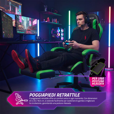 Sedia Gaming Reclinabile con Poggiapiedi Estraibile ,Cuscino Lombare e Poggiatesta