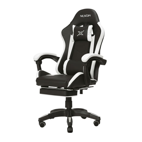 Fauteuil gaming inclinable avec repose-pieds escamotable, coussin lombaire et appuie-tête