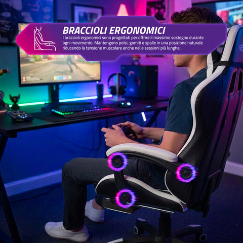 Fauteuil gaming inclinable avec repose-pieds escamotable, coussin lombaire et appuie-tête
