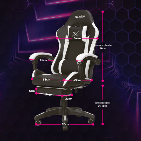 Fauteuil gaming inclinable avec repose-pieds escamotable, coussin lombaire et appuie-tête