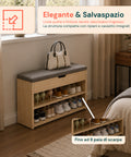 Scarpiera in MDF con Seduta Ribaltabile in Lino Imbottita e 2 Ripiani Salvaspazio
