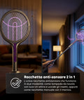 Racchetta Elettrica Zanzare 2-in-1 – Manico Telescopico Estensibile 79-106cm e Testa Rotante 90° – Griglia 4000V a 5 Strati, Luce UV 365nm e Batteria 1800mAh USB-C – Sterminatore Insetti Soffitto