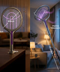 Racchetta Elettrica Zanzare 2-in-1 – Manico Telescopico Estensibile 79-106cm e Testa Rotante 90° – Griglia 4000V a 5 Strati, Luce UV 365nm e Batteria 1800mAh USB-C – Sterminatore Insetti Soffitto
