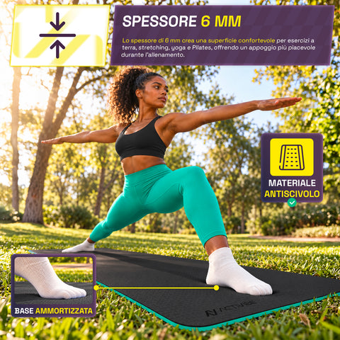 Tapis de yoga antidérapant en TPE de 6 mm, double face avec bandoulière