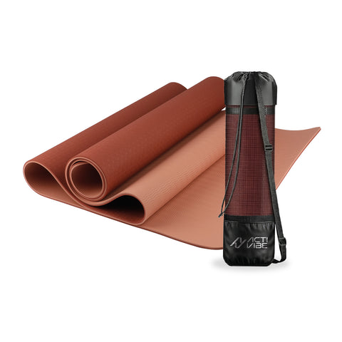 Tapis de yoga antidérapant en TPE de 6 mm, double face avec bandoulière