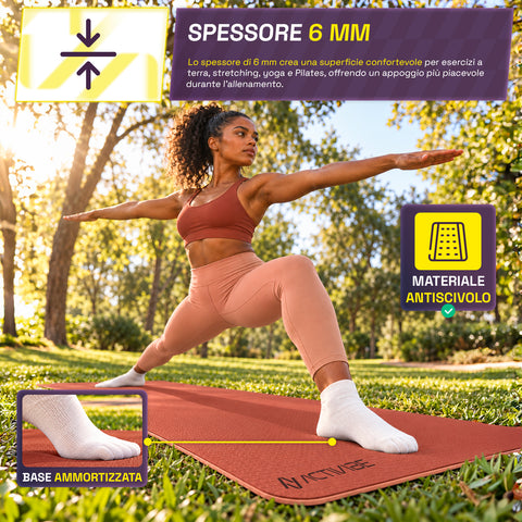 Tapis de yoga antidérapant en TPE de 6 mm, double face avec bandoulière