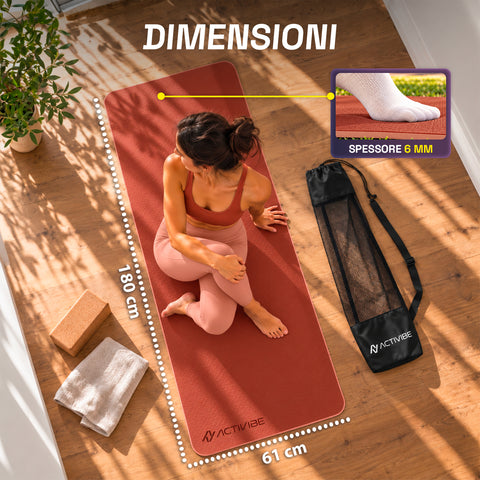 Tapis de yoga antidérapant en TPE de 6 mm, double face avec bandoulière