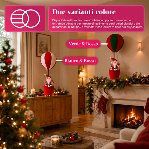 Decorazione Natalizia da Interno – Mongolfiera con Babbo Natale e Dettagli Festivi