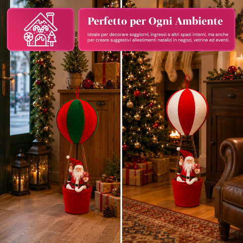 Decorazione Natalizia da Interno – Mongolfiera con Babbo Natale e Dettagli Festivi