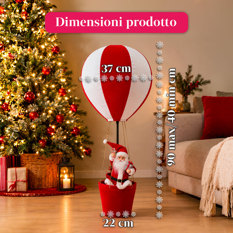 Decorazione Natalizia da Interno – Mongolfiera con Babbo Natale e Dettagli Festivi