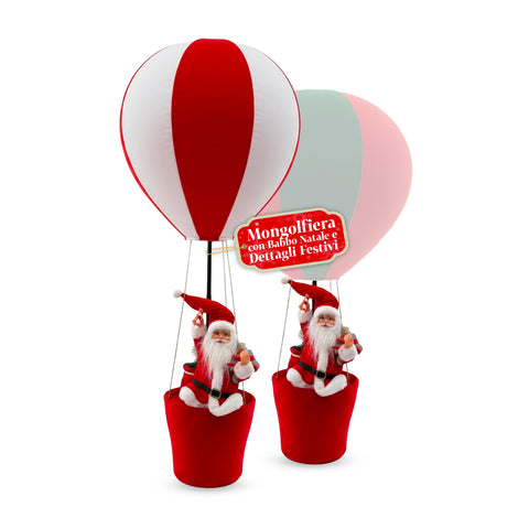 Decorazione Natalizia da Interno – Mongolfiera con Babbo Natale e Dettagli Festivi