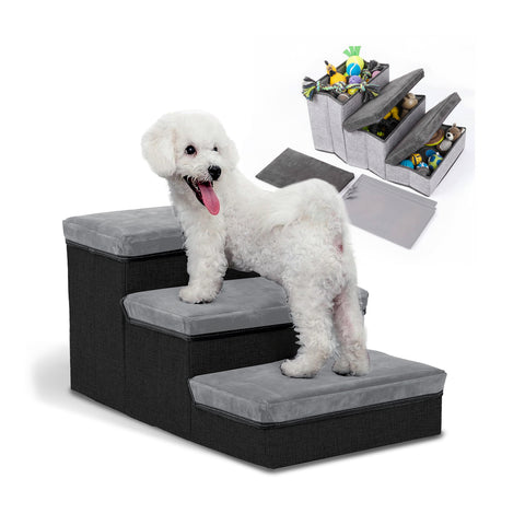 Escalier pour Animaux de Compagnie – 3 Marches Rembourrées et Pliables avec Rangement