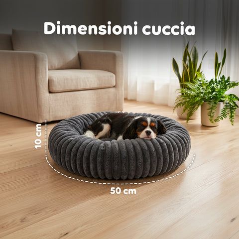 Cuccia Donut Morbida e Confortevole per Cani e Gatti Varie Taglie e Colorazioni