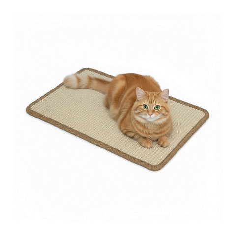 Tappeto Tiragraffi per Gatti 50x30cm in Sisal Naturale e Cotone PP – Fondo Antiscivolo in Lattice con Adesivi