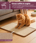 Tappeto Tiragraffi per Gatti 50x30cm in Sisal Naturale e Cotone PP – Fondo Antiscivolo in Lattice con Adesivi