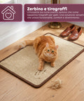 Tappeto Tiragraffi per Gatti 50x30cm in Sisal Naturale e Cotone PP – Fondo Antiscivolo in Lattice con Adesivi