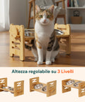 Doppia Ciotola Rialzate Regolabili 250ml per Cani e Gatti con 3 Altezze