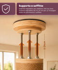 Albero Tiragraffi a Soffitto Regolabile 260-300 cm in Legno e Juta con Amaca a Cupola, Cuccia e Piattaforme
